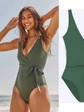 Summersalt The Perfect Wrap One-Piece Swimsuit Olive Green Size 10